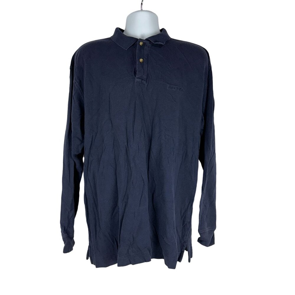 Nautica Men's Long Sleeved Polo Shirt Size XL Blue Collared